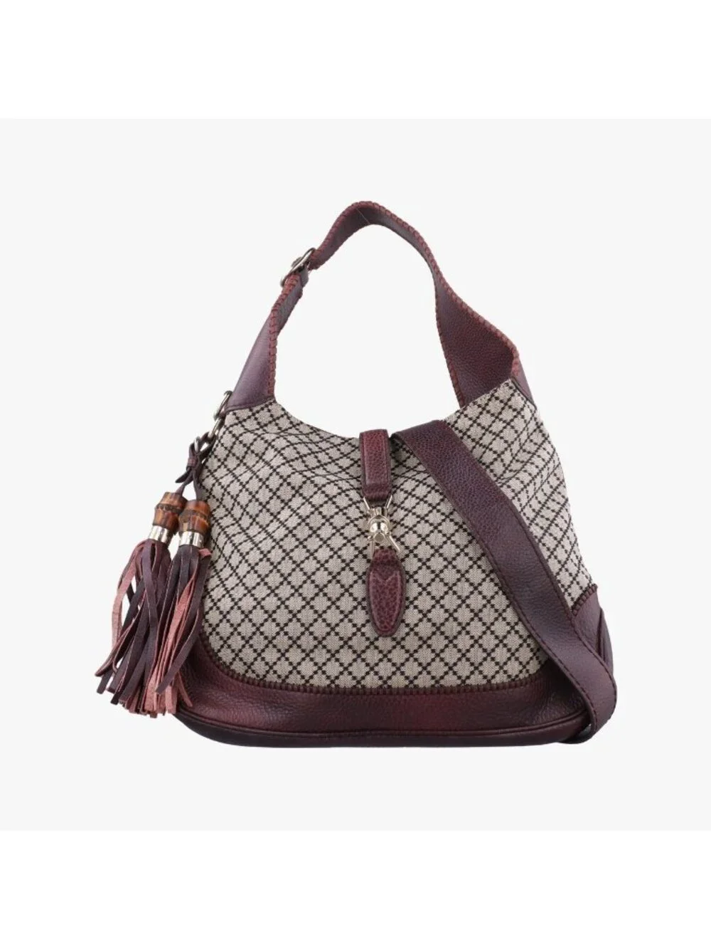 Gucci New Jackie Beige Bordeaux Canvas Leather Shoulder